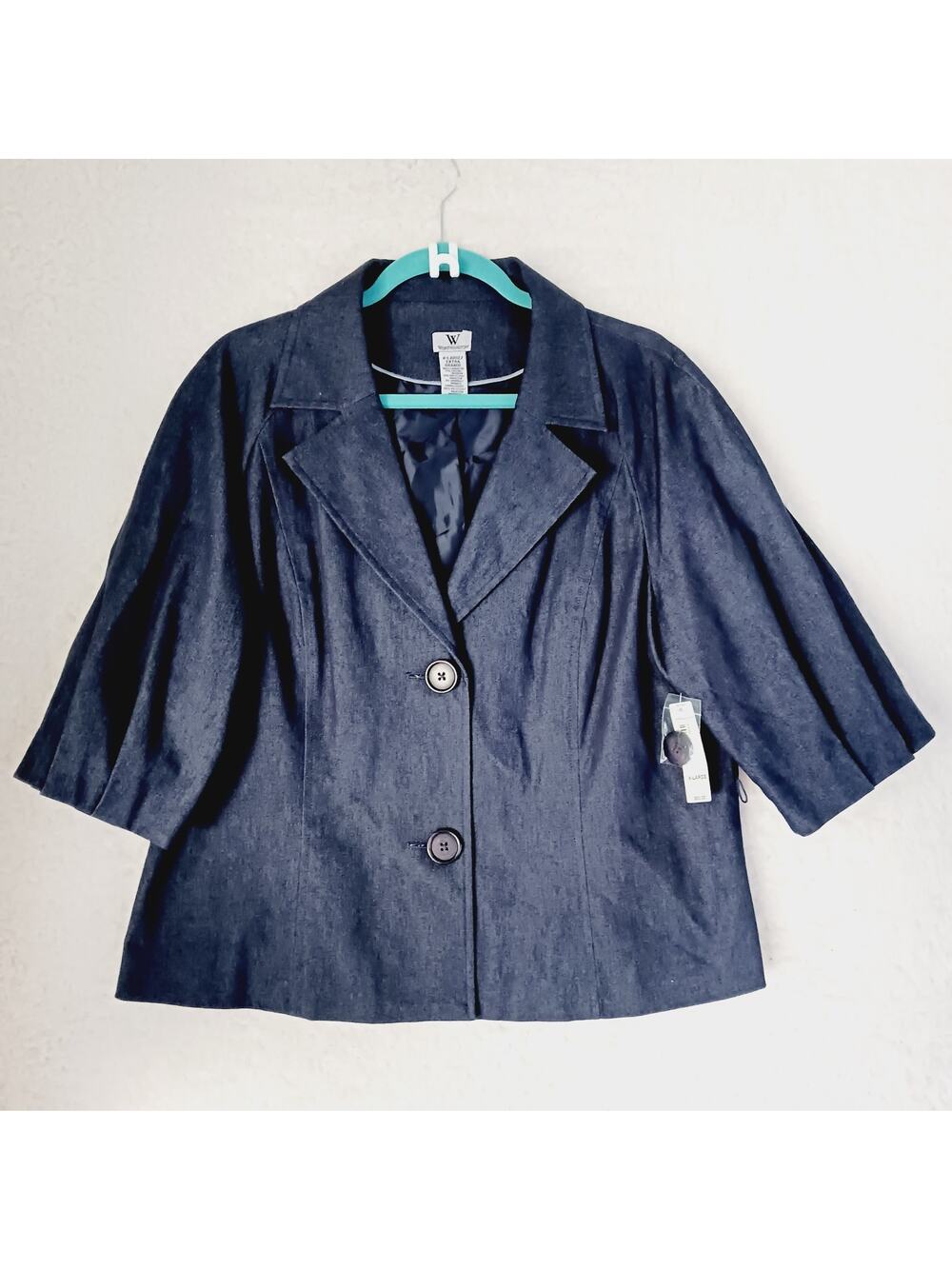 Jacket Women Worthington Dark Gray NWT Button-Up Pleated 3/4 Sleeves READ Sz XL